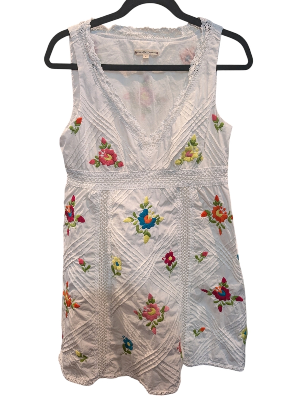 Nanette Lepore White Sleeveless Embroidered Floral Dress